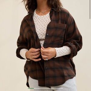 NWT AERIE Anytime Fave Flannel Button Down Shirt Size Large